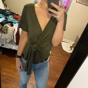 forest green wrap-around top